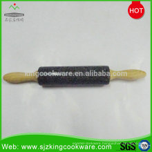Natural granite stone rolling pin with wood handles